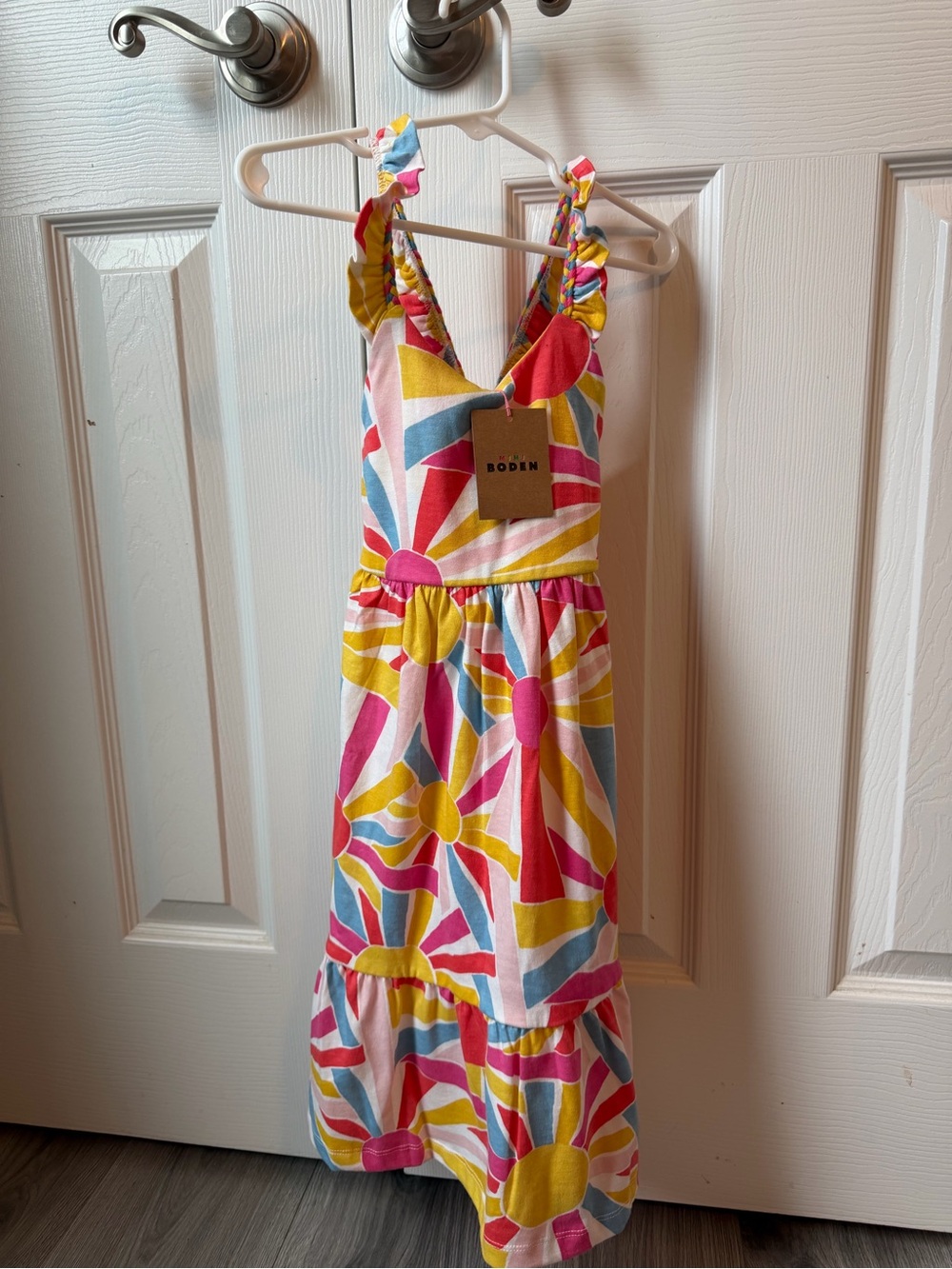 Mini Boden Multicolor Sunburst Print Cotton Sundress - Pink, Yellow, Blue